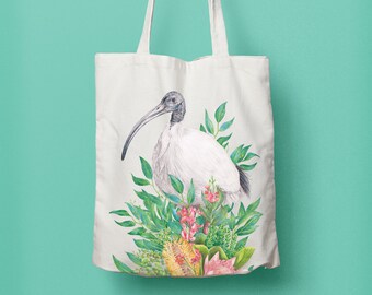 Bin Chicken Tote Bag, Australian White Ibis Gift for Bird Lovers, Organic Cotton Shopping Bag Made in Australia