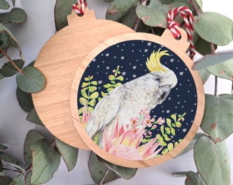 Wooden Ornament of Australian Birds - Sulphur-crested Cockatoo - Parrot Hanging Decoration - Lightweight Souvenirs from Australia