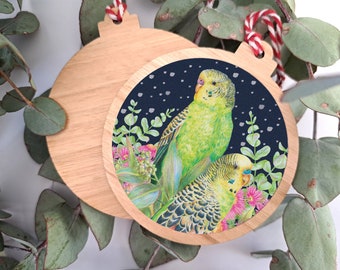 Wooden Ornament of Australian Birds - Budgerigars - Hanging Decoration made from Eucalypt - Lightweight Souvenirs from Australia - Parakeets