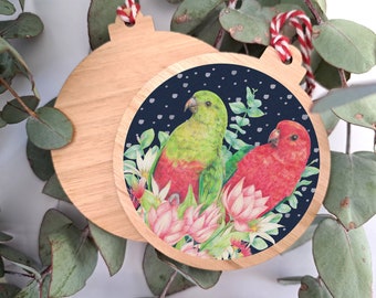 Wooden Ornament of Australian Birds - King Parrots - Hanging Decoration made from Eucalypt - Lightweight Souvenirs from Australia