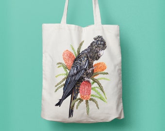 Red-tailed Black Cockatoo Tote Bag, Australian Parrot Shopping Bag, Organic Cotton made in Australia