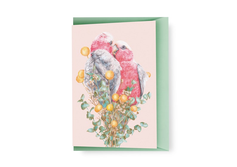 Galah Greeting Card, Pink Bird Love Blank Card with Envelope, Wedding Card, Valentine's Day Card Anniversary Gift, Australian Botanical Card image 8