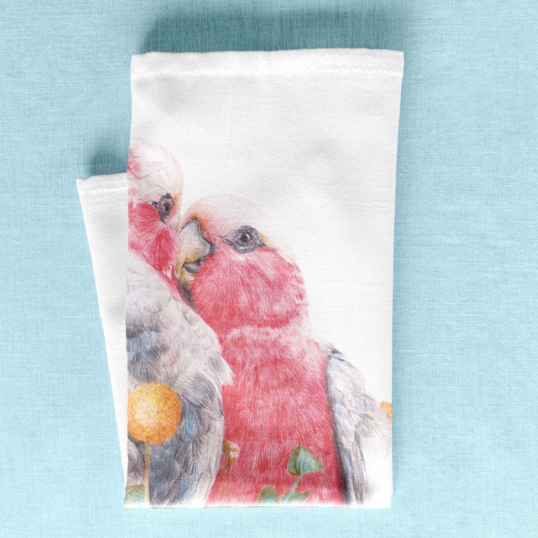 Galah Tea Towel Australian Organic Cotton Floral Cockatoo Etsy UK