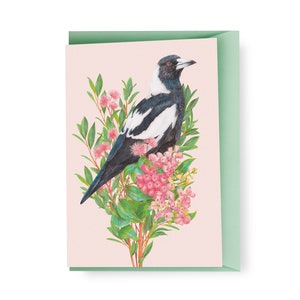 Australian Magpie Floral Greeting Card, Botanical Birds Blank Card, Wedding, Bird Lover Birthday Gift, Australiana Animals image 8