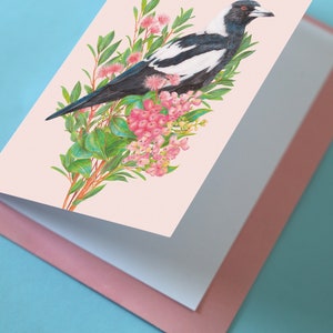 Australian Magpie Floral Greeting Card, Botanical Birds Blank Card, Wedding, Bird Lover Birthday Gift, Australiana Animals image 5