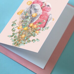 Galah Greeting Card, Pink Bird Love Blank Card with Envelope, Wedding Card, Valentine's Day Card Anniversary Gift, Australian Botanical Card image 5