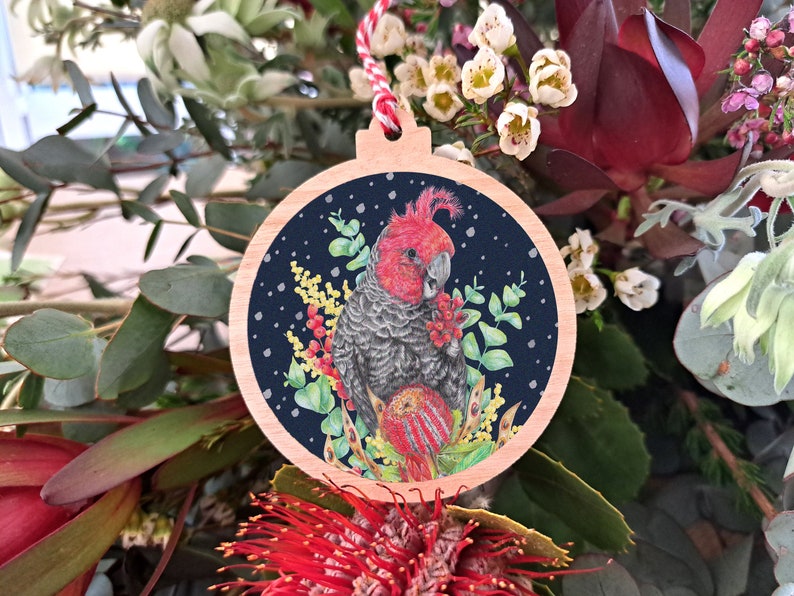 Wooden Ornament of Australian Birds Gang-gang Cockatoos Hanging Decoration made from Eucalypt Lightweight Souvenirs from Australia image 3