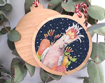 Wooden Ornament of Australian Birds - Pink Cockatoos (Major Mitchell's Cockatoo) - Hanging Decoration - Lightweight Souvenirs from Australia