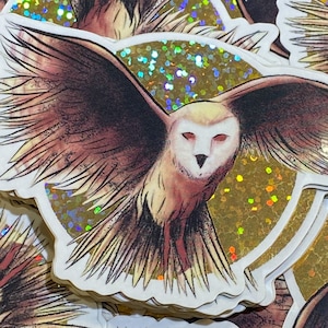 Barn Owl STICKER witchy holographic die-cut sticker glitter cottagecore moon