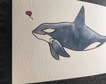 Orca Love PRINT killer whale heart sea ocean cute kawaii minimalist ocean life