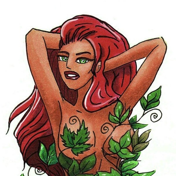 Poison Woman ART PRINT tattoo design pinup bombshell sexy illustration Pamela Ivy Isley Batman