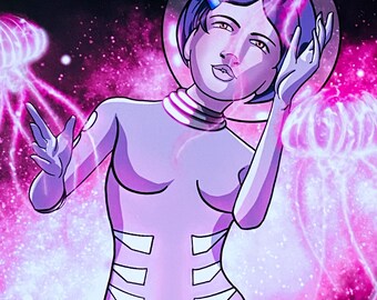 Spaced Out PRINT pink astronaut pinup sci-fi galaxy bisexual pride