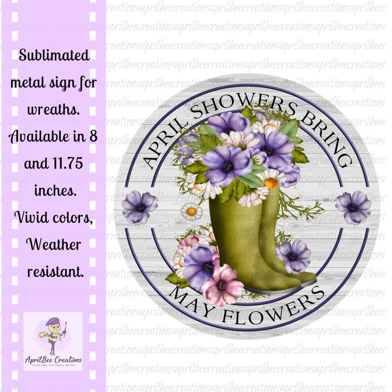 April Showers bring may flowers wreath sign sublimated metal Etsy