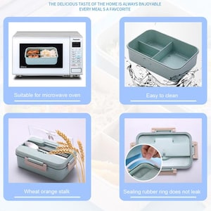 Lonchera, contenedor de comida, caja bento, lonchera térmica, lonchera para niños, lonchera de paja de trigo, caja de plástico sellada coreana para estudiantes para comida