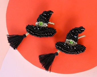 Halloween Witch Hat Earrings: Beaded Spooky Fall Jewelry