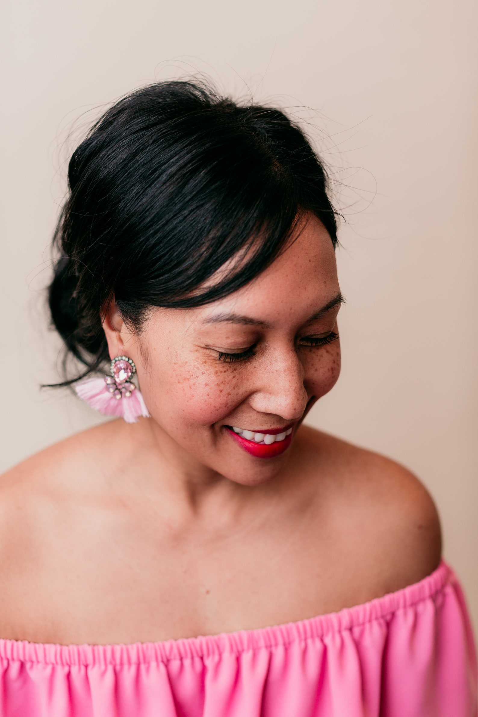 Pink Tassel Earrings, Rhinestone Teardrop Earrings, Tassel Stud Drop