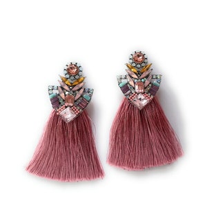 Vintage Tassel Earrings, Long Silk Crystals Earrings, Rhinestones Statement Earrings, Embroidered Fringe Earrings, Elegant Wedding Jewelry