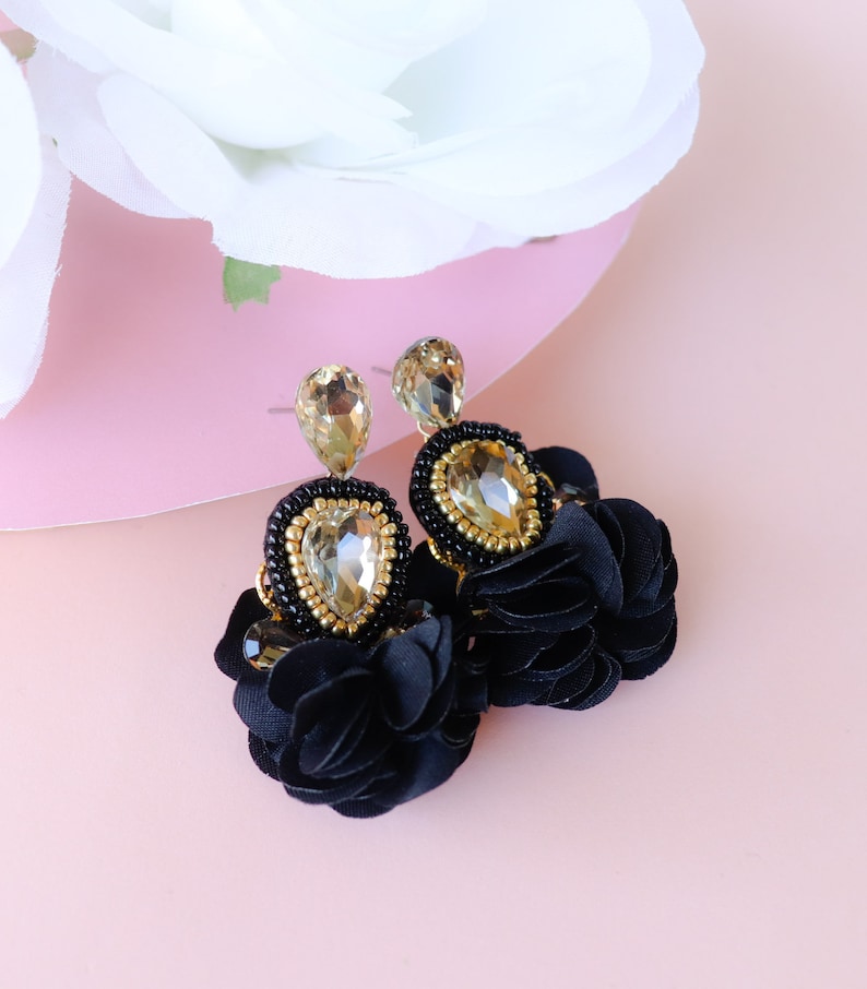 Silver Bridal Beaded Crystals Flower Tassels Earrings Floral Etsy