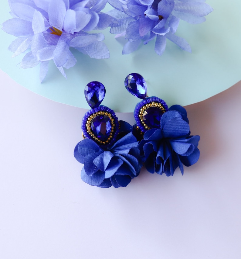 Silver Bridal Beaded Crystals Flower Tassels Earrings Floral Etsy