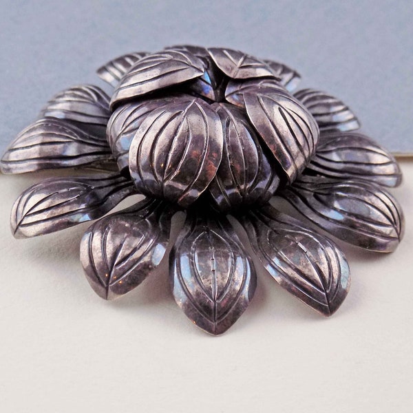 Victoria Taxco Ana Maria Nunes de Brilanti Sterling Silver Flower Brooch or Pendant 2.5" Vintage Signed VICTORIA Cony 33 Eagle 12 Mexico