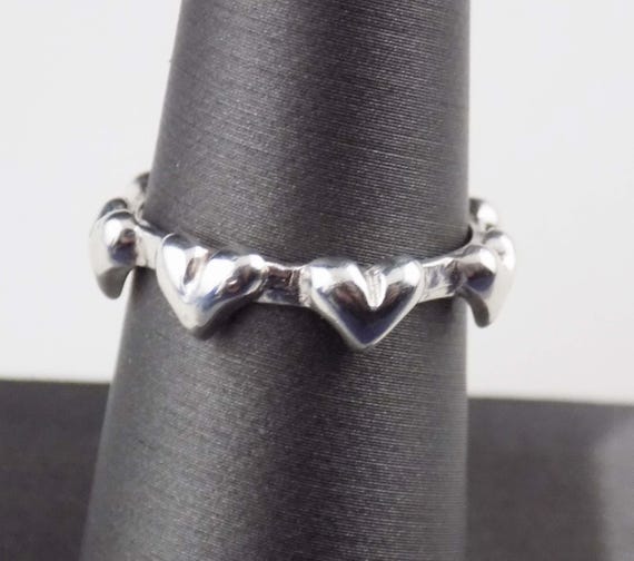 Size 6.5 Solid Sterling Silver Puffy Hearts Ring … - image 2