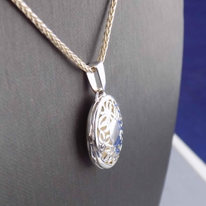 Vintage Sterling Oval Photo Locket Necklace w/ 18&quot; Wheat Chain, Pierced Floral Openwork by SU, All Solid 925 Silver, Feminine Locket 10.6g