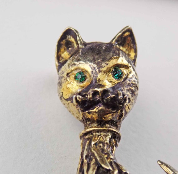 Vintage Danecraft Cat Brooch Vermeil Sterling Sil… - image 3