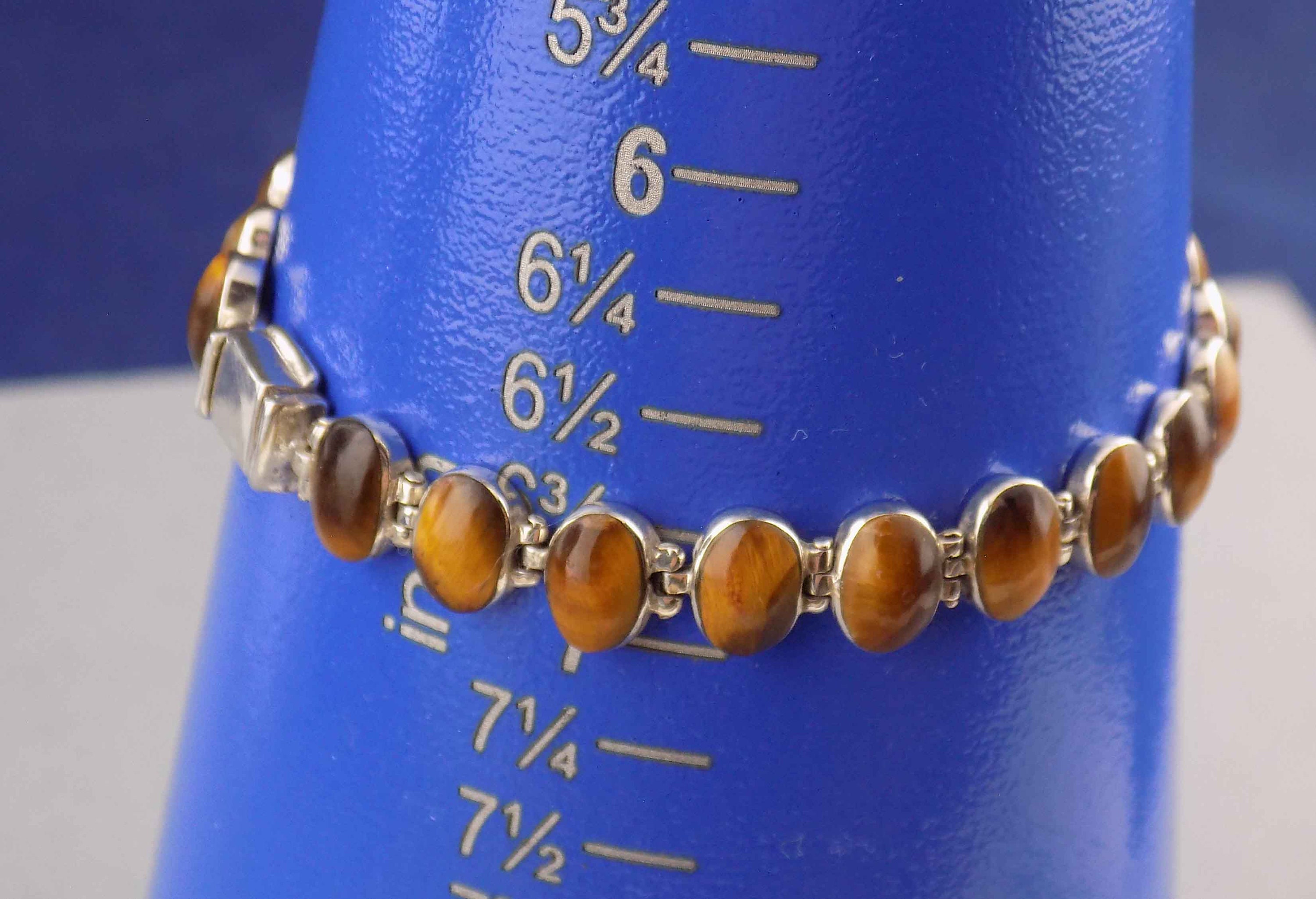 Quality Tigers Eye 950 Silver Link Bracelet / Fits Max Wrist Quality Tigers Eye 950 Silver Link Bracelet / Fits Max Wrist