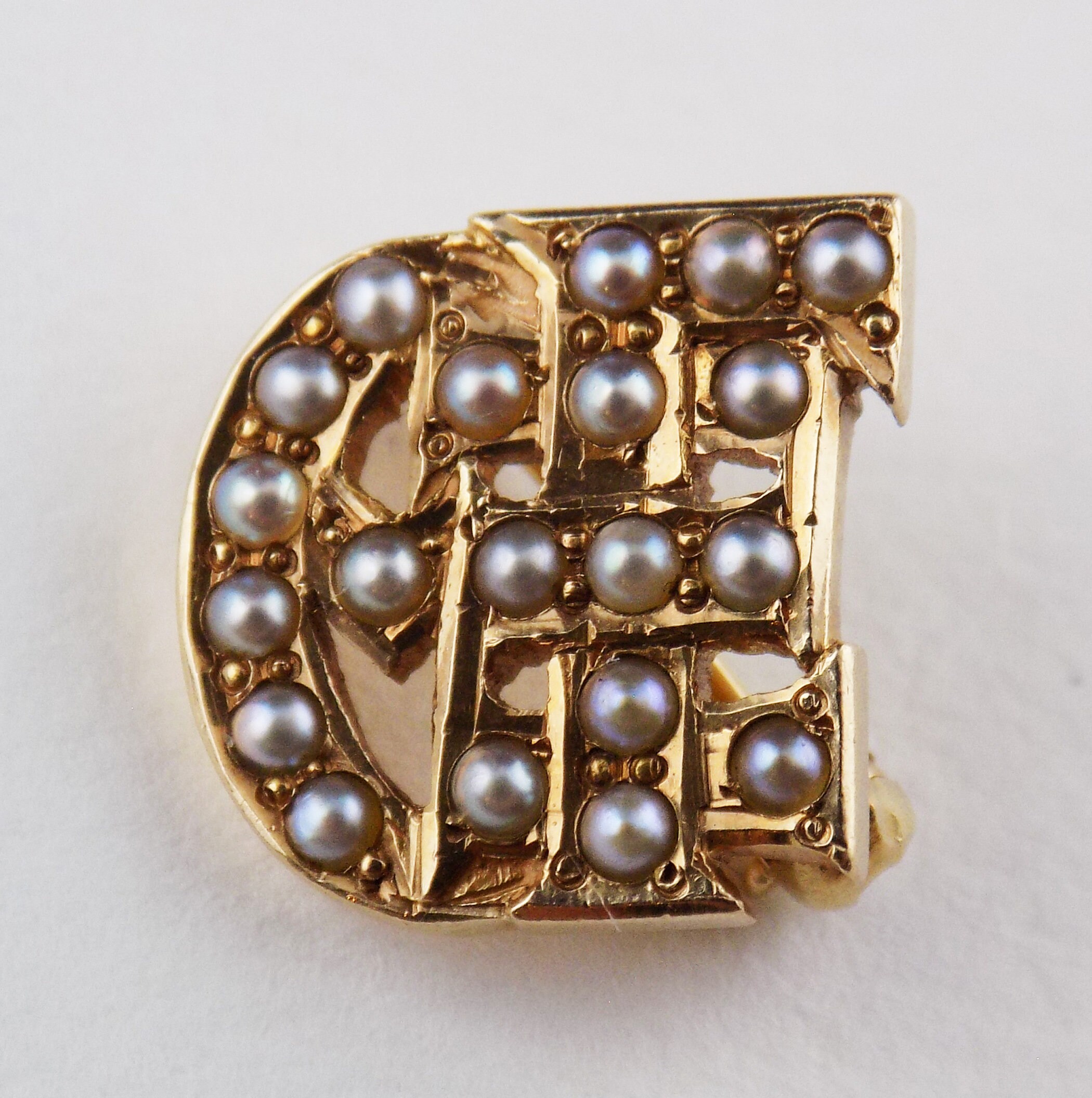 Solid 10K Gold 20 Seed Pearl Lapel Pin Brooch with Greek Etsy