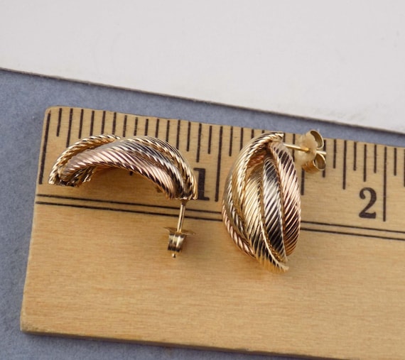 14K Multi Tone Solid Gold Huggie Stud Earrings, T… - image 10