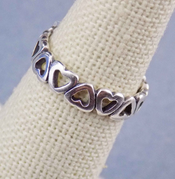 Cute Linked Open Hearts Sterling Ring Size 4.75 /… - image 1