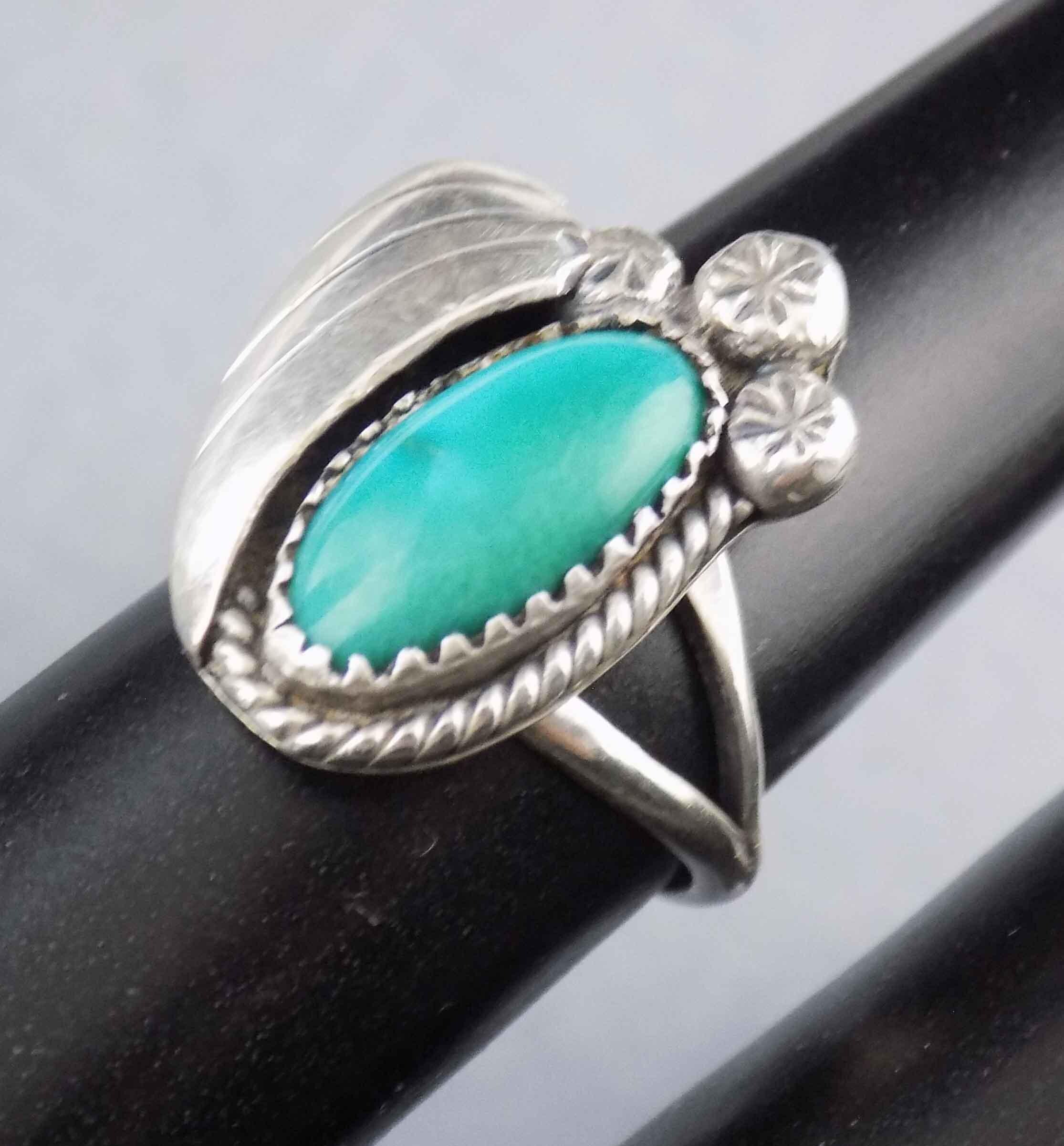 Vintage Navajo Turquoise Sterling Silver Ring Signed Yazzie is