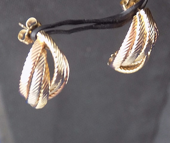 14K Multi Tone Solid Gold Huggie Stud Earrings, T… - image 9