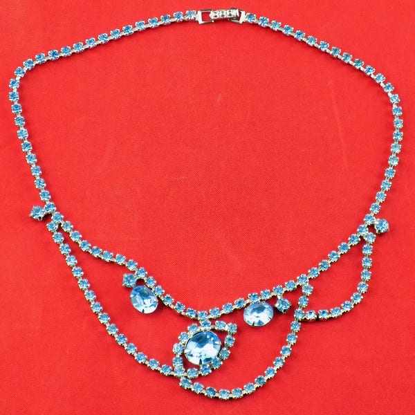 Vintage La-Rel "Rhinestone Magic" Choker Bib Necklace / Over 100 Brilliant Blue Rhinestones / SMALL 14.5" Long / Signed MCM Prom Showpiece