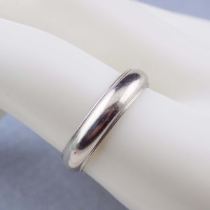 Sz 10.25, Vintage 14K Solid White Gold Wedding Band Signed L&#39;Amour 4.5g, Domed w/ Fine Milgrain Lined Edges, Classic Beauty 4.5mm Wide