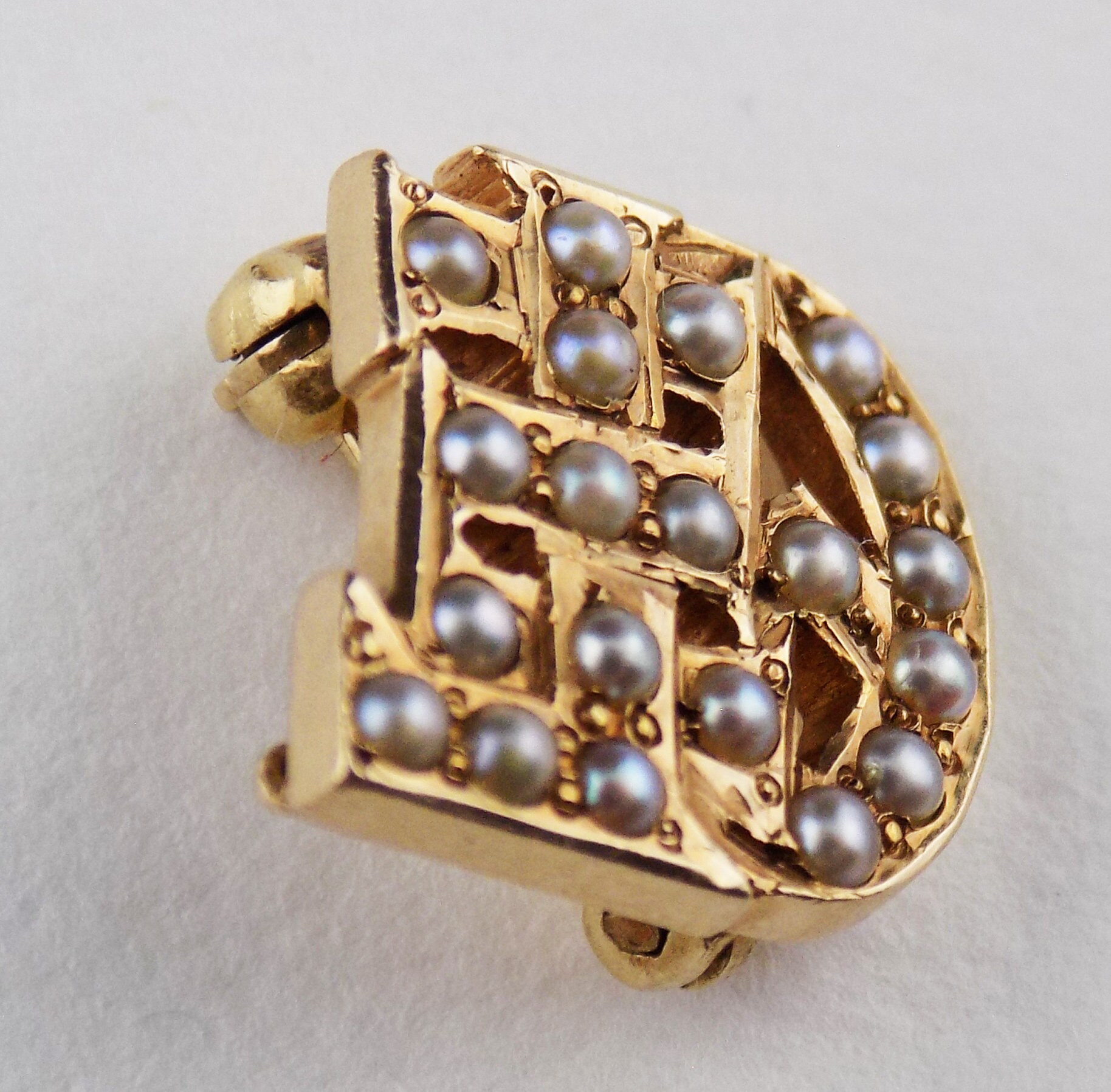 Solid 10K Gold 20 Seed Pearl Lapel Pin Brooch with Greek Etsy