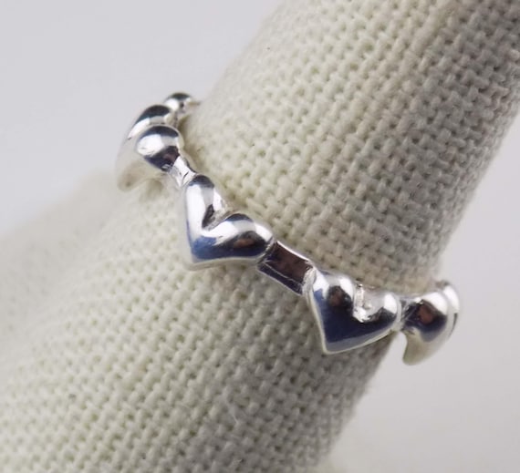 Size 6.5 Solid Sterling Silver Puffy Hearts Ring … - image 6