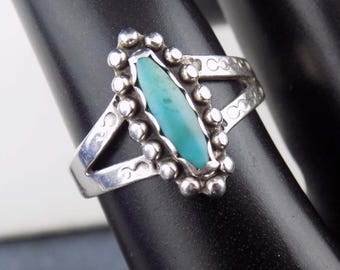 Maisel's Indian Trading Post Sterling Silver Turquoise Ring With Band Stamping Is Classic Vintage Native American Jewelry Size 7.5
