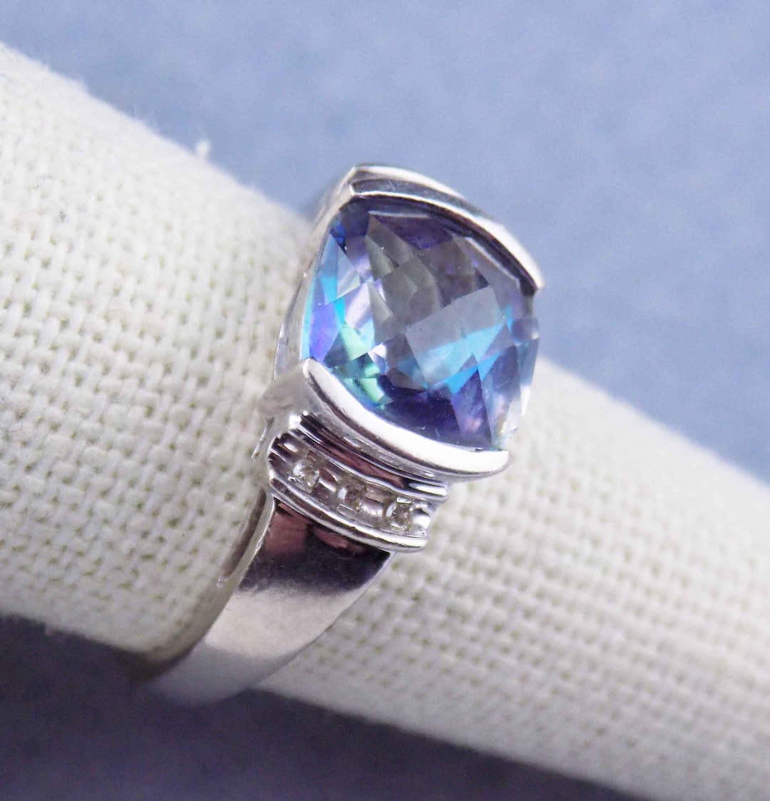 Thl Rings Images Sz 7, 10K White Gold Estate Ring W/ Blue Topaz & Natural Accent ...