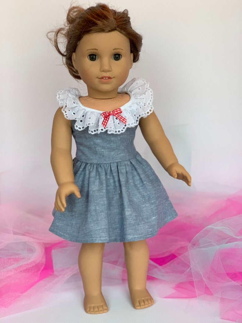 Eyelet & Blue Chambray Dress for 18 Inch and American Girl | Etsy