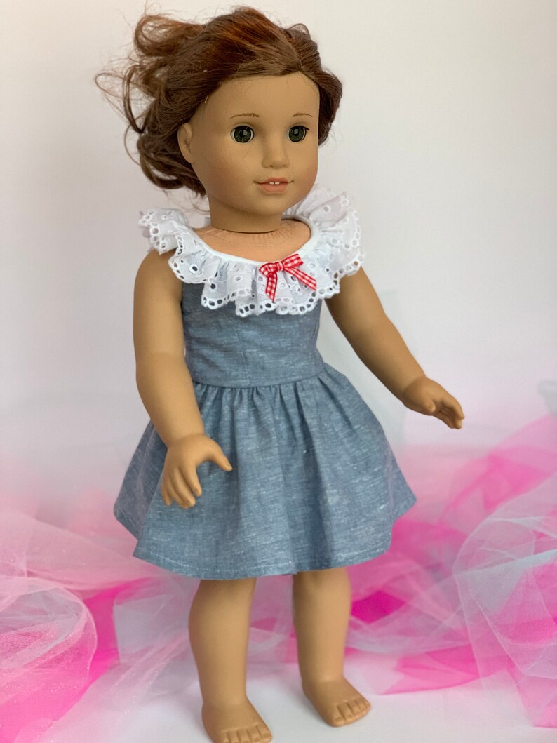 Eyelet & Blue Chambray Dress for 18 Inch and American Girl | Etsy