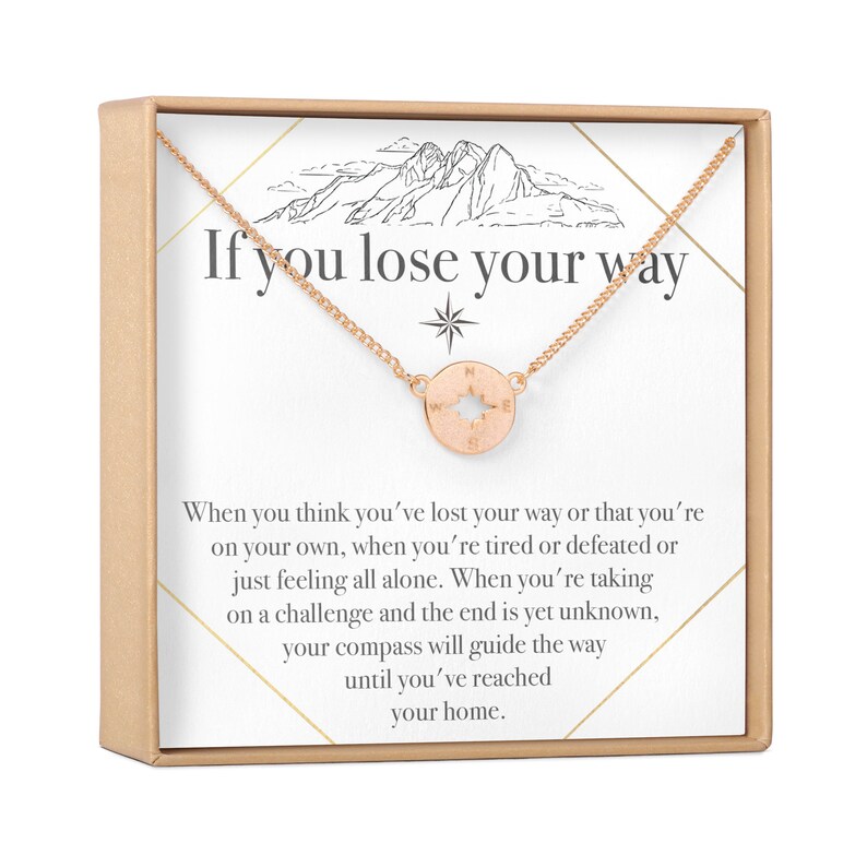 Compass Inspirational Necklace - Gift for best friend, family, graduate, daughter to show she is never lost, Compass 