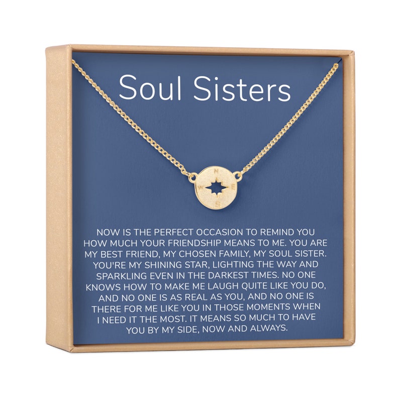 Soul Sisters Necklace: BFF Necklace, Best Friend Gift Jewelry, Long Distance, Quotes, Friends Forever, Tribe, Compass 