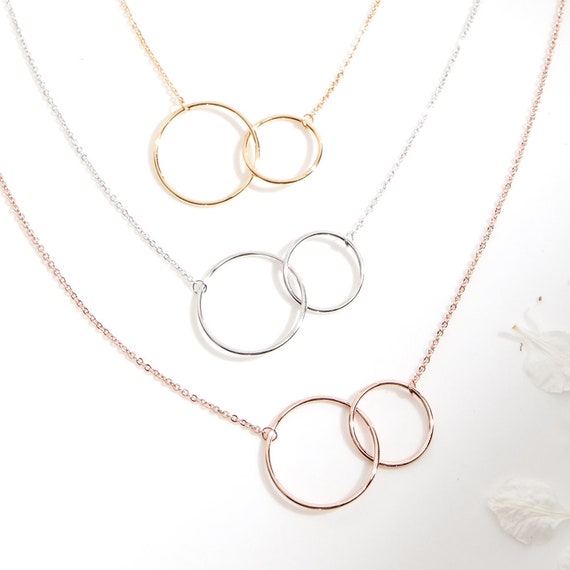 Joyer/ía Navidad Cumplea/ños Regalo para Novia: San Valent/ín D/ía de la Mujer 2 Interlocking Circles