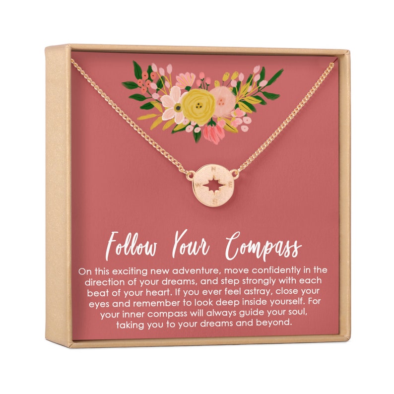 Graduation Gift Necklace for Girls: Jewelry, College, High School, Elementary School, Senior Graduation, Compass 