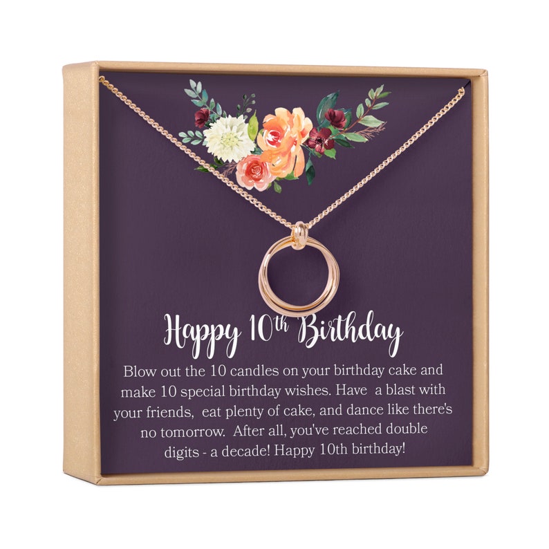 Bday Gift Necklace 2 Linked Circles Gift Idea Jewelry Daughter 10th Birthday Gift for Girls: Birthday Present for Ten Year Old Girl