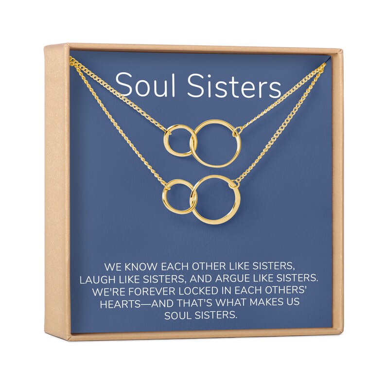 Long Distance Soul Sisters Necklace: BFF Necklace 2 Asymmetrical Circles set of 2 Best Friend Gift Jewelry Friends Forever Quotes