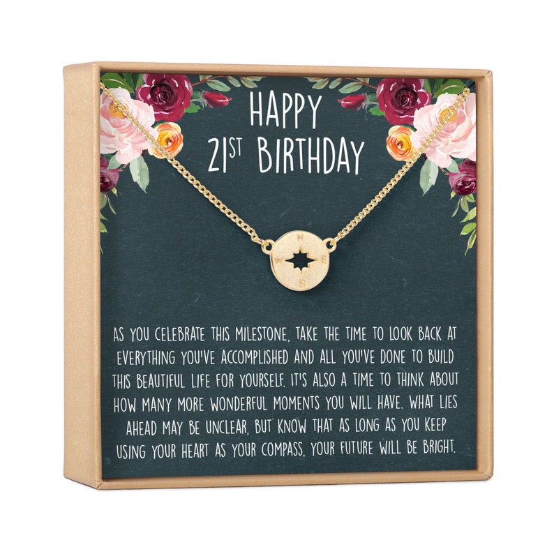 21st Birthday Gift Necklace: Birthday Gift, Jewelry Gift For Her, Compass 