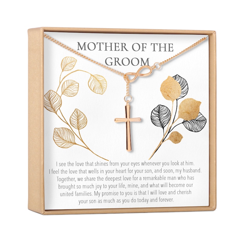Mother of the Groom Gift Necklace: Wedding Gift, Bridal Party, Rehearsal Dinner, Man of My Dreams, Parent of Groom, Infinity Cross 
