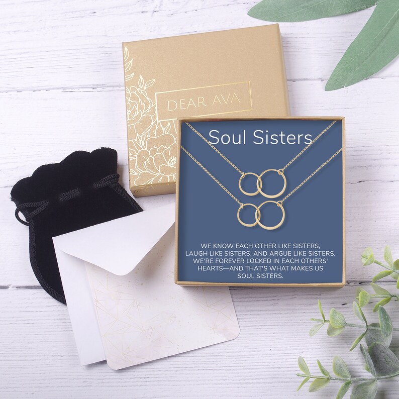 Long Distance Soul Sisters Necklace: BFF Necklace 2 Asymmetrical Circles set of 2 Best Friend Gift Jewelry Friends Forever Quotes